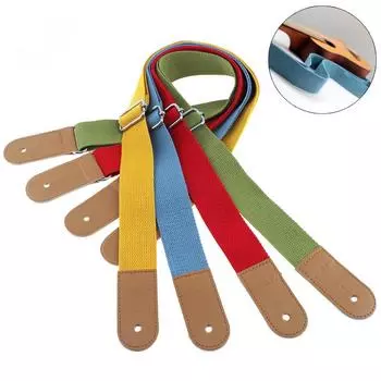 Регулируемый цветной ремешок для гитары из чистого хлопка для гавайской гитары с кожаной головкой, 4 цвета на выбор синий