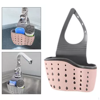 Регулируемый держатель для губки для раковины с ремешком, органайзер, подвесная мыльница для полотенец, скраб розовый