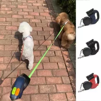 Регулируемый двойной втягивающийся вращающийся трос с подсветкой для дрессировки собак с автоматическим втягивающимся ремнем темно-синий