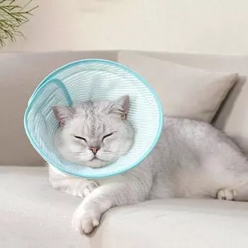 Регулируемый дышащий защитный конус для шеи кошки Cat Elizabeth Circle, защищающий от укусов и облизывания S синий
