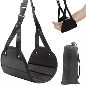 Регулируемый гамак для ног для путешествий - гамак для ног в самолете для комфорта, гамак для полетов, легкий и удобный для путешествий чёрный