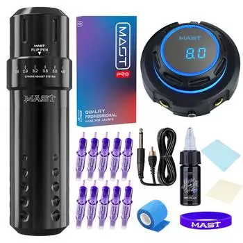 Регулируемый ход мачты для татуировки для макияжа Интерфейс RCA с картриджами OLED-дисплей Блок питания Набор для татуировки US PLUG