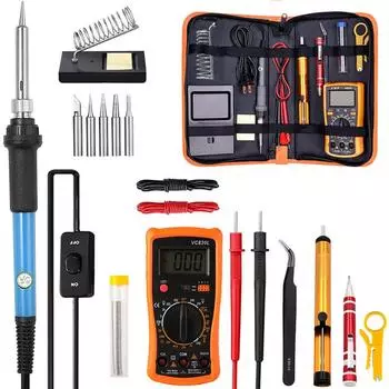 Регулируемый комплект электрического паяльника 60 Вт с мультиметром - европейские и американские нормы - 19 в 1 переключатель температуры European standard 220V