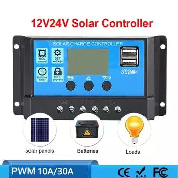 Регулируемый контроллер солнечного зарядного устройства ЖК-дисплей Регулятор батареи Интеллектуальная фотоэлектрическая система 30A