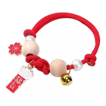 Регулируемый кошачий ошейник с колокольчиком и бусинами из камфорного дерева, ожерелье для питомца, ошейник для котят, для ношения дома и на улице красный