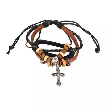 Регулируемый кожаный браслет с крестом и бусинами для Xiaomi Mi Band 56, модный резной браслет с крестом