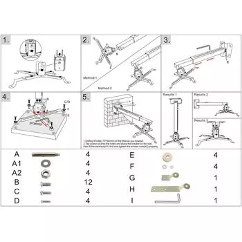 Регулируемый кронштейн для крепления проектора 43-65 см, потолочное крепление для проектора, потолочная и настенная опора, выдерживает нагрузку до 15 кг, черный чёрный