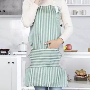 Регулируемый маслостойкий кухонный фартук с большим карманом и полосатым принтом, кухонный фартук без рукавов, протираемый фартук шеф-повара хаки