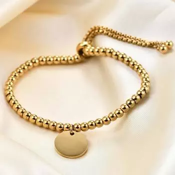 Регулируемый модный индивидуальный круглый браслет из титановой стали с круглыми бусинами диаметром 15 мм для пары золотой