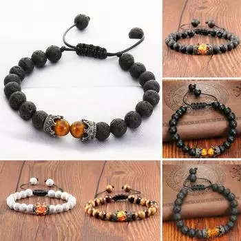 Регулируемый мужской браслет с гладкой поверхностью, каменная корона, очаровательный плетеный браслет, ювелирный аксессуар матовый черный