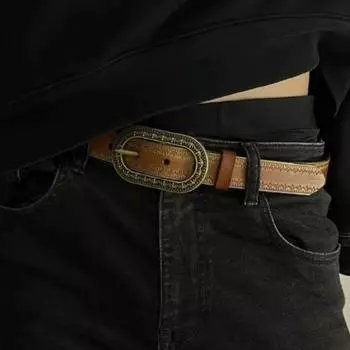 Регулируемый мужской ретро-поясной ремень с градиентным винтажным поясом, классический ремень из искусственной кожи для джинсов и брюк чёрный/серебряный