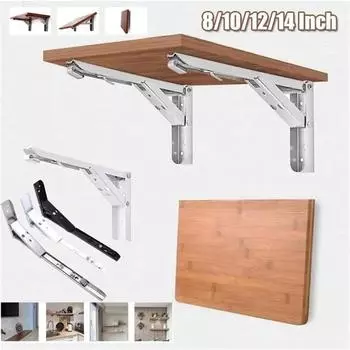 Регулируемый настенный кронштейн для скамейки, стола, полки, 8/10/12/14 дюймов, треугольный складной угловой кронштейн, тяжелая опорная мебельная фурнитура White 8 inch
