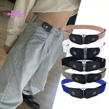Регулируемый невидимый однотонный ремень-кнопка унисекс без пряжки эластичный ремень для джинсов 100cm чёрный