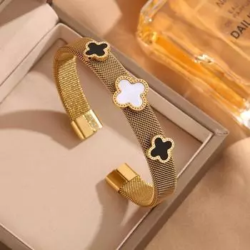 Регулируемый новый браслет из титановой стали, женский простой браслет в виде клевера, золотой браслет из нержавеющей стали, головной убор