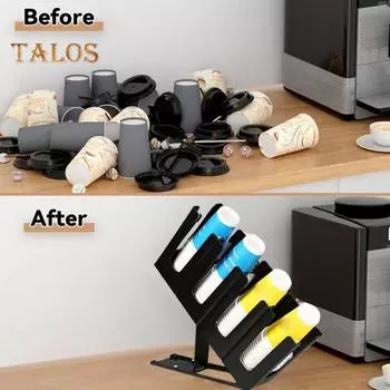 Регулируемый одноразовый держатель для бумажных стаканчиков, 4 отделения, органайзер для кофейных чашек и крышки, большой вместительный держатель для кофейной станции для барной стойки 1pc