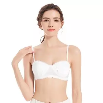Регулируемый однотонный шелковый бюстгальтер с французским кружевом без косточек XL белый