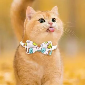 Регулируемый ошейник для домашних животных с безопасной пряжкой-колокольчиком из нержавеющей стали, симпатичный дизайн галстука-бабочки, круглая ткань с принтом на пищевую тематику для маленьких и средних размеров светло-синий