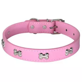Регулируемый ошейник для собак из мягкой кожи, ошейники для щенков и кошек, милые аксессуары в виде костей для маленьких и средних собак, кошек, чихуахуа, питбуля S 18-25cm