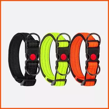 Регулируемый ошейник для собак. Удобный мягкий нейлоновый ошейник с подкладкой из пеноматериала, светоотражающий нейлоновый ошейник с двойными D-образными кольцами для маленьких, средних и больших собак. S чёрный