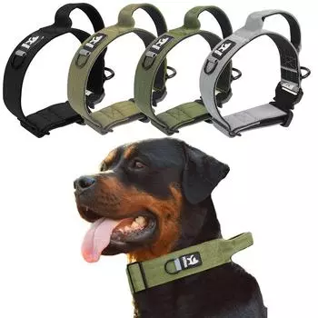 Регулируемый ошейник для собак Военная подготовка Прочные нейлоновые ошейники для собак с ручкой управления Металлическая пряжка Тактический ошейник для средних и крупных собак Лабрадор