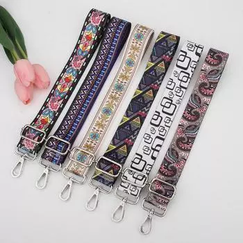 Регулируемый плечевой ремень с этническим принтом для женской сумки - многоцветный аксессуар Shiny Silver Buckle