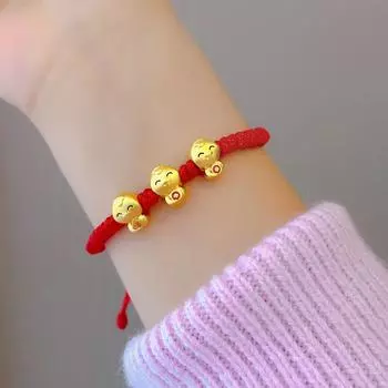 Регулируемый плетеный красный ручной веревочный плетеный новогодний браслет новогодние подарки style 1