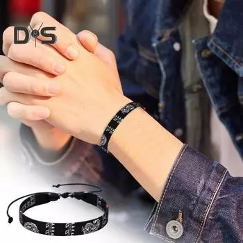 Регулируемый плетеный ремешок на руку с традиционными узорами, платок с геометрическим точечным принтом, стильный плетеный браслет, соответствующий цвету, браслет черный белый