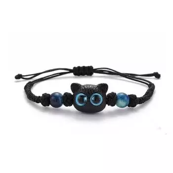 Регулируемый плетеный веревочный милый черный браслет с подвесками в виде кошки для женщин и мужчин, браслет-цепочка на запястье, подарки для влюбленных, модные украшения blue