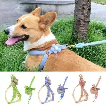 Регулируемый поводок для собак, нагрудный ремень для прогулок, украшение в виде цветка, для щенков M