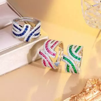 Регулируемый размер CMM, королевские синие круглые кольца с кубическим цирконием и геометрической формой, большие роскошные кольца для коктейльных вечеринок для женщин, шикарные ювелирные изделия Adjustable розы красного