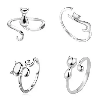 Регулируемый размер милого кольца с кошкой, сплавное геометрическое кольцо, регулируемый размер открывающегося кольца с изображением животных, модные ювелирные изделия, аксессуары, подарки A1