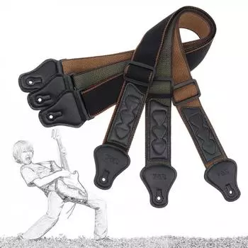 Регулируемый ремень для гитары из чистого хлопка для акустической электрической бас-гитары с карманами для медиаторов чёрный