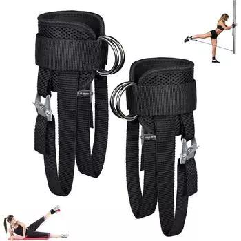 Регулируемый ремешок на щиколотке с мягкой подкладкой из полиэстера для кабельного тренажера, тренировок в тренажерном зале, занятий спортом с отдачей для мужчин и женщин чёрный