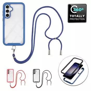 Регулируемый ремешок на шею, противоударный двухслойный защитный чехол для всего тела для Samsung Galaxy S10 S20 S21 S22 S23 A25 A24 A54 A03 A71 A51 Samsung A91/M80S чёрный