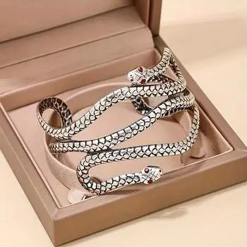 Регулируемый серебристый браслет, стиль панк-готика, преувеличенный дизайн змеиного переплетения, темный женский ювелирный аксессуар серебряный