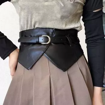 Регулируемый широкий пояс из искусственной кожи, готический эластичный пояс-кушак для девочек чёрный