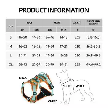 Регулируемый шлейка для собак, светоотражающий тренировочный прогулочный нагрудный жилет, ошейник для французского бульдога, аксессуары для собак S