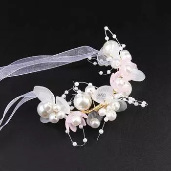 Регулируемый шнурок на запястье с цветком, свадебный цветок, декор из искусственного жемчуга, свадебный ремешок на запястье, браслет, украшение на запястье розовый