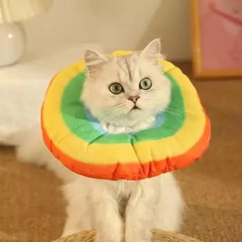 Регулируемый шнурок с радужным полосатым принтом, защита от укусов, ошейник для домашних животных, мягкий ошейник для домашних животных, собак, кошек, восстановление L разноцветный