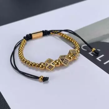 Регулируемый универсальный браслет с шариковыми бусинами из нержавеющей стали, объемным ромбом