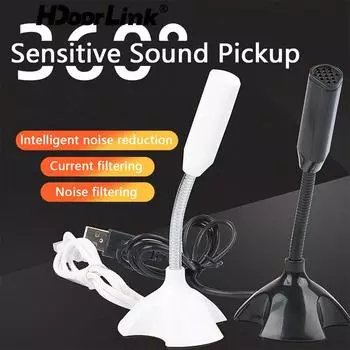 Регулируемый USB-микрофон для ноутбука Hdoorlink, мини-студийный речевой микрофон, подставка для микрофона с держателем, настольный микрофон для ноутбука белый
