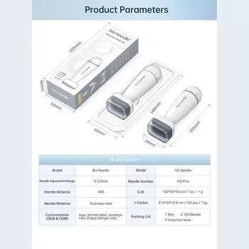 Регулируемый валик для штамповки дермы с микроиглами и 120 титановыми штифтами, инструмент для ухода за кожей для волос на лице, бороды белый