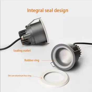 Регулируемый водонепроницаемый светодиодный точечный светильник COB для встраиваемой кухни, ванной комнаты, душевой комнаты, IP65, антизапотевающий и антибликовый потолочный светильник 9W No dimming&Warm White чёрный