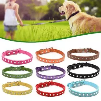Регулируемый воротник из искусственной кожи с инкрустацией пряжкой и стразами для кошек и собак, шейный ремешок из искусственной кожи XXS синий