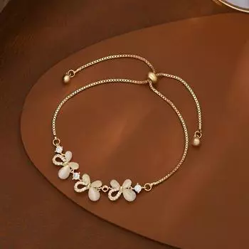Регулируемый выдвижной браслет с лепестками кошачьего глаза, стильный женский браслет-цепочка, идеальный подарок на лето 2024 года, аксессуары