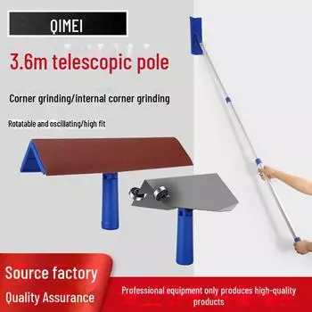 Регулируемый выдвижной скребок для шпатлевки с длинным стержнем и внутренней угловой наждачной бумагой для шлифования стен под прямым углом.