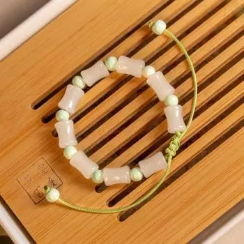 Регулируемый зеленый бамбуковый браслет в китайском стиле бамбуковый бисерный браслет для женщин зелёный