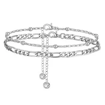 Регулируемый женский браслет на щиколотку, элегантный двухслойный браслет со стразами для женщин, регулируемая длина, полированная щиколотка на день рождения серебряный