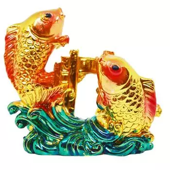 Рейки Кристалл Полирезин 2 Рыбы Фигурка Предмет Домашнего Декора Фэншуй для Процветания, Удачи, Защита от Сглаза для Дома, Офиса, Подарок