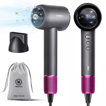Рейтинг популярности фена WANTIFO Фен с большим объемом воздуха Компактный 200 миллионов нейтрализованных ионов высокой концентрации Мощность 1200 Вт Оснащен светодиодной подсветкой Smart
